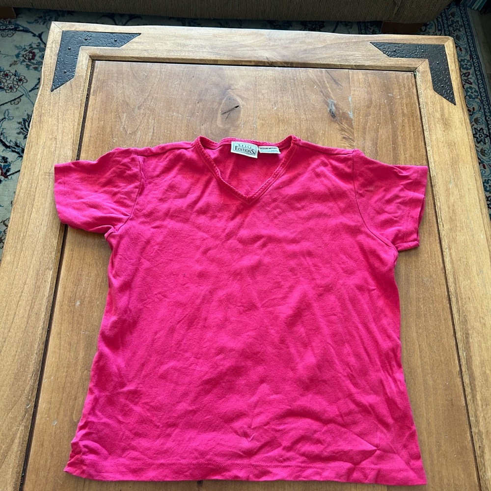 Basic Editions Hot Pink V-Neck Short Sleeve Tee